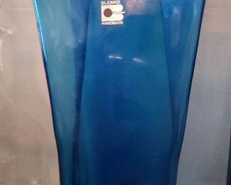 Handmade Blenko Blue Vase 