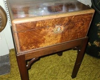 Antique Wood Inlaid/Leather Traveling Salesman Lap Desk 