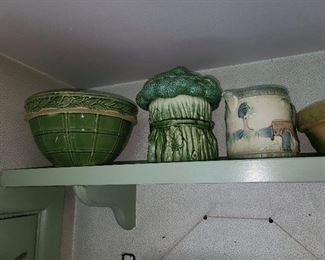 Large Collection Of Green-Glazed Pottery Wares Including Bowls (20th Century) 