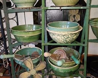 Large Collection Of Green-Glazed Pottery Wares Including Bowls (20th Century). Racks Sold. 