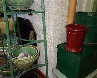 Large Collection Of Green-Glazed Pottery Wares Including Bowls (20th Century). Racks Sold. 