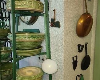 Large Collection Of Green-Glazed Pottery Wares Including Bowls (20th Century). Racks Sold. 