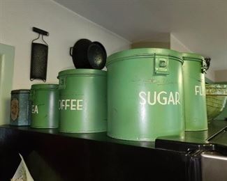 Green Colored Tin Canister Set 