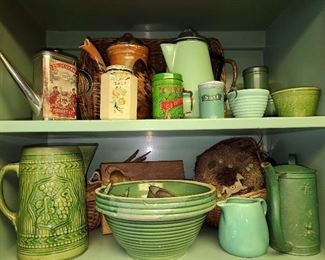 Large Collection Of Green-Glazed Pottery Wares Including Bowls (20th Century) 