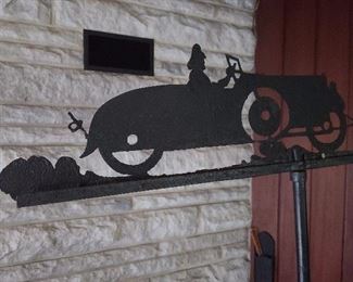 BEAUTIFUL ANTIQUE FIRE ENGINE BLACK CAST IRON WEATHERVANE (APPROXIMATELY 6 FEET TALL) 