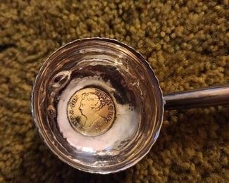 George III Silver And Horn Coin Insert Toddy Ladle 