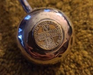 George III Silver And Horn Coin Insert Toddy Ladle 