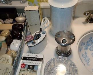 Assorted Bathroom Contents Including Designer Perfume, Kosta Boda Figurines, Etc. 