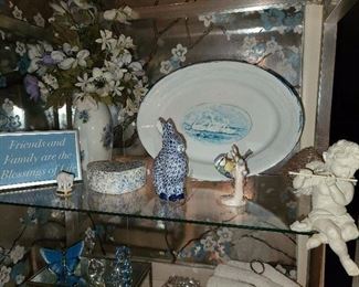 Assorted Bathroom Contents Including Designer Perfume, Kosta Boda Figurines, Etc. 