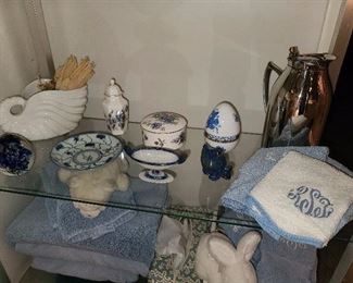 Assorted Bathroom Contents Including Designer Perfume, Kosta Boda Figurines, Etc. 