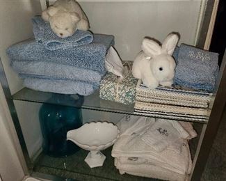 Assorted Bathroom Contents Including Designer Perfume, Kosta Boda Figurines, Etc. 