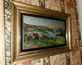 Antique Reverse Painted Glass Framed Artwork 