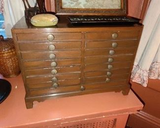 Antique Mini Filing Chest Of Drawers 