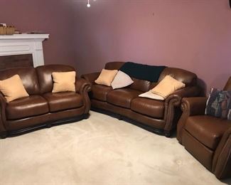 Leather Sofa Loveseat Chair and Pillow