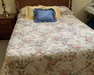 #37 Broyhill full/queen oak headboard with mattress, box spring and bedding set $75.00