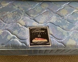 #37 Broyhill full/queen oak headboard with mattress, box spring and bedding set $75.00