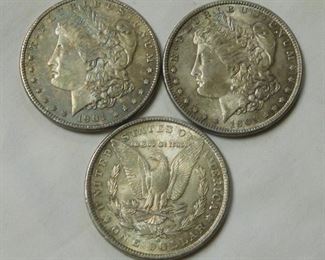 3 - 1901 o Morgan Silver Dollars