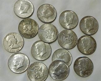 2 Franklin and 13 1964 Kennedy Halves