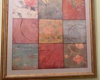 decorative print, collage. Matted and framed with glass. approx. 18 x 18 inches. WAS $200, NOW $25. 
