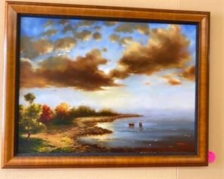 Framed Oil painting on stretched canvas, approx. 46 x 36 inches. As is. WAS $500, NOW $75