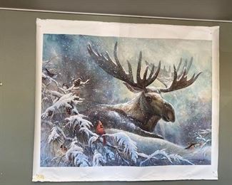 Giclee on canvas by Duane Geisness, Moose, unframed. 46 x 35 inches. NOW $350, firm price.