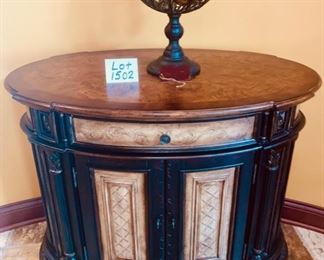 Lot 1502 $425.00. Seven Seas by Hooker Foyer / Buffet Parquet Top Oval Chest from Strawflower. Orig. Paid $1,048.00. 42" W x 24.5" D x 34.5 H. Super cute!