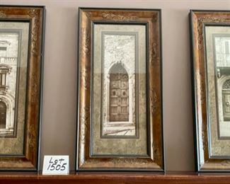 Lot 1505 $210.00 Trio of Pictures of Doors with Frames From Strawflowers. Unique Embellished Frames. Orig. Paid $142.00 Ea. Dimensions 31" H x 16" W Each.
