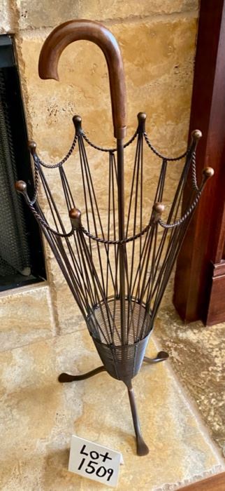 Lot 1509 $40.00 Very Cute Umbrella Stand Shaped like a Wire Umbrella Unique Piece. 32" H x 10" W