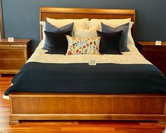 Lot 1515A Asking $800.00 from Tom's Price Virginia Sterling "Marquette" King Size Sleigh Bed (Bedding Not Included) Orig. Pd. $1745.00 80" W x 90" L x 56" H of Headboard. Lot 1515B. Asking $900.00 Penny Mustard King "Moscato" Mattress and 2 Twin XL Flexsteel Box Springs. Orig. Paid $4,135.00