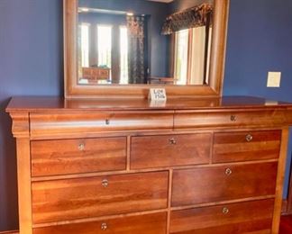 Lot 1516 Asking $900.00 Gorgeous "Marquette" 9 Drawer Dresser with Wood Framed Beveled Glass Matching Mirror Orig. Pd $2300.00 w/ Mirror by Virginia Sterling from Tom's Price. 66" L x 19" D x 40" H