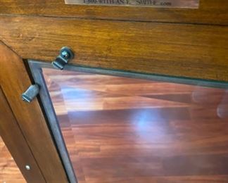 Lot 1520 Asking $900.00. Stunning 2 Piece Office Credenza/Console and Hutch with Room for Large HDTV (50- 55"), Book Shelves, Display Space and Storage with Glass Doors on Credenza from Walter E. Smithe. Orig Paid $3100.00. 83" L x 22.75" D and 96" H