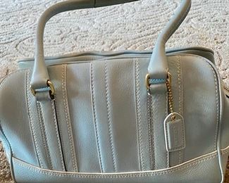 Lot 1522 $45.00 Authentic Coach Baby Blue Satchel. Excellent Condition with slight soiling on bottom, Top Zipper. 13" x 7" H x 6" D
