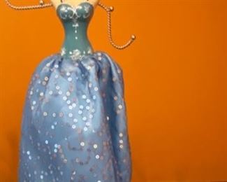 Lot 1527 $12.00 Pair of Jewelry Stands with Dresses. 15" H x 3" Base. Very Cute!