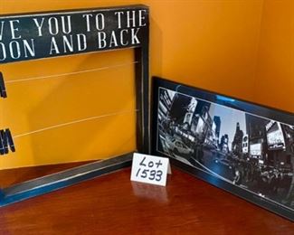 Lot 1533 $30.00 2 Piece Lot. "Love You to the Moon and Back" 8 Clip Photo Board and Black & White Panoramic Photo of Times Square in NYC.