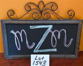 Lot 1543 $28.00 2 Pc Lot. Lite Frame Small Chalk Board with Wood Frame and Metal Decorative Top From the World Market. Intricate Composite Frame for 4" x 6" Photo in Brown and Tan Shades from Pier 1. Chalk: 17" W by 13.5" H.