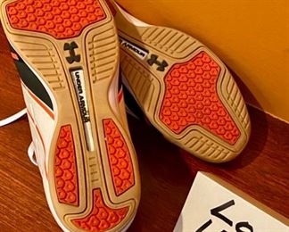 Lot 1545. $18.00 Pair of Under Armor "Man Mapper" Athletic Shoes with Orange Stripes, Scuff marks Visible. USA Size 7 Lot 1545. $18.00
