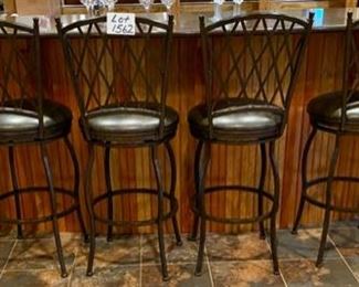 Lots 1562 and 1563. $500.00. Discounted price if you would like all six of the Premier 30" Atrium Rounded Swivel Bar Stools made of Wrought Iron with Full Back Support, Interwoven Lattice Pattern Back in Autumn Rust Finish and Coffee Colored Vinyl Upholstery. 30" H Seat, 18" Diameter Seat, 46" H on Back Rest