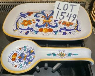 Lot 1549 $40.00. Sur La Table Nova DeRuta Pottery Spoon Rest and Oval Relish Plate