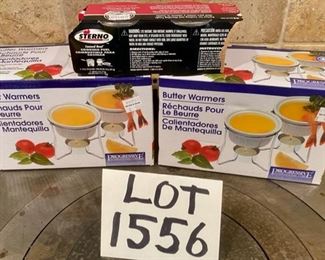 Lot 1556 $11.00 Two new in Box Butter Warmers (for lobster butter as example), with one pack of Sterno too. Great excuse to order Lobster from lobsterGram.com to check out your new Butter Warmers!