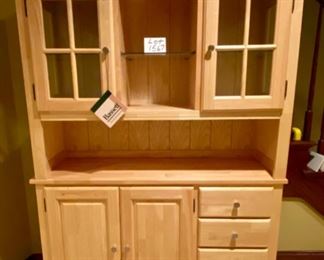 Lot 1566. $425.00. Very Functional Maple or Birch Cabinet & Hutch made by Bassett. Perfect for a Kitchen or Home Office. The Cabinet has 4 Drawers and 2 Cabinet Doors, Hutch has 2 Doors with Glass Shelves. Matches Lot 1566. Orig. Pd over $1600.00. 73" H x 50" L x 16" D