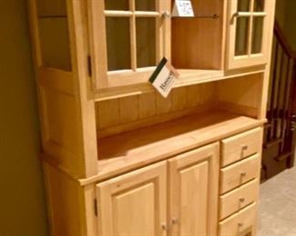 Lot 1566. $425.00. Very Functional Maple or Birch Cabinet & Hutch made by Bassett. Perfect for a Kitchen or Home Office. The Cabinet has 4 Drawers and 2 Cabinet Doors, Hutch has 2 Doors with Glass Shelves. Matches Lot 1566. Orig. Pd over $1600.00. 73" H x 50" L x 16" D