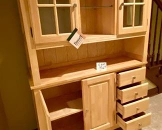 Lot 1566. $425.00. Very Functional Maple or Birch Cabinet & Hutch made by Bassett. Perfect for a Kitchen or Home Office. The Cabinet has 4 Drawers and 2 Cabinet Doors, Hutch has 2 Doors with Glass Shelves. Matches Lot 1566. Orig. Pd over $1600.00. 73" H x 50" L x 16" D