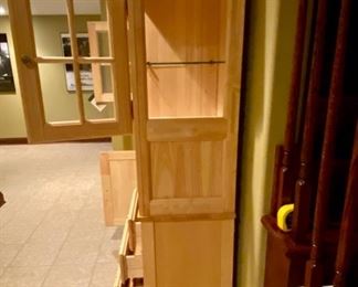 Lot 1566. $425.00. Very Functional Maple or Birch Cabinet & Hutch made by Bassett. Perfect for a Kitchen or Home Office. The Cabinet has 4 Drawers and 2 Cabinet Doors, Hutch has 2 Doors with Glass Shelves. Matches Lot 1566. Orig. Pd over $1600.00. 73" H x 50" L x 16" D