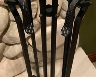 Lot 1572 $95.00 Set of 4 Wrought Iron Fireplace Tools - tallest is 32" high, Very Heavy Duty. This reasonable for a set of this quality.