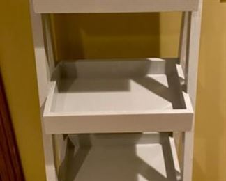 Lot 1576 $75.00. "Step Ladder" Plant Stand, painted gray with 4 shelves. 48" high x 15" D x 16" wide