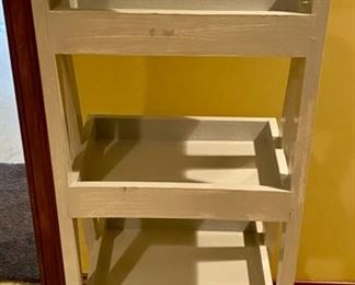 Lot 1576 $75.00. "Step Ladder" Plant Stand, painted gray with 4 shelves. 48" high x 15" D x 16" wide