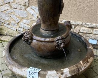 Lot 1585 $600.00 LOVE THIS FOUNTAIN!!! Awesome Cement Lion 4-Part Fountain with 4 Lion Heads, Really Sharp Fountain and works well. Video available if you are interested...we can send it to you.