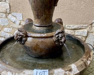Lot 1585 $600.00 LOVE THIS FOUNTAIN!!! Awesome Cement Lion 4-Part Fountain with 4 Lion Heads, Really Sharp Fountain and works well. Video available if you are interested...