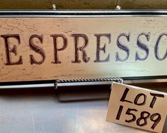 Lot 1589 $38.00 Coffee & Tea Photo in 9x11" Frame, 10" Tall Pewter Candlesticks, Espresso Sign 16" L x 6"