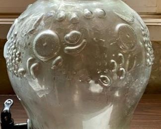 Lot 1590 $20.00 Pressed Glass Drink Dispenser with Grape Leaves in Relief.